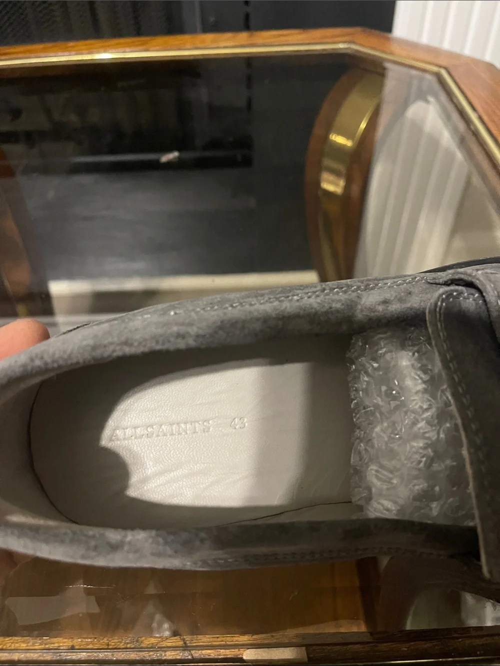 AllSaints Men's Charcoal Suede Penny Loafers